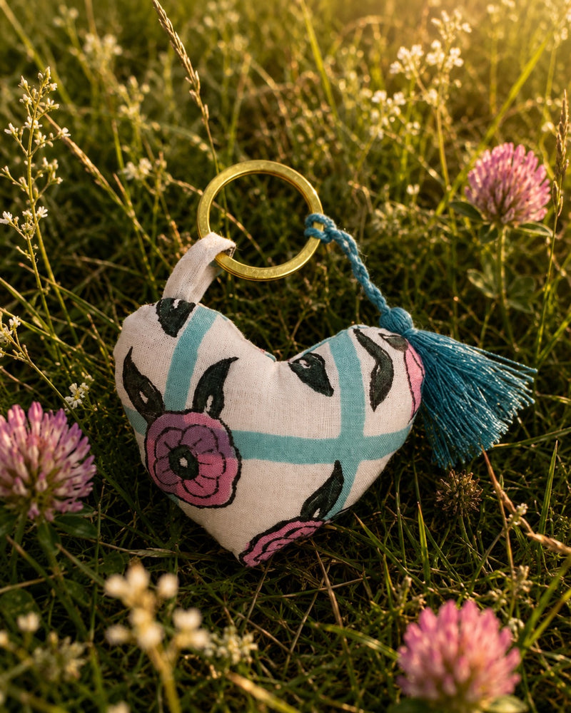 Block Print Key Ring - Mint - Meadow Check 02