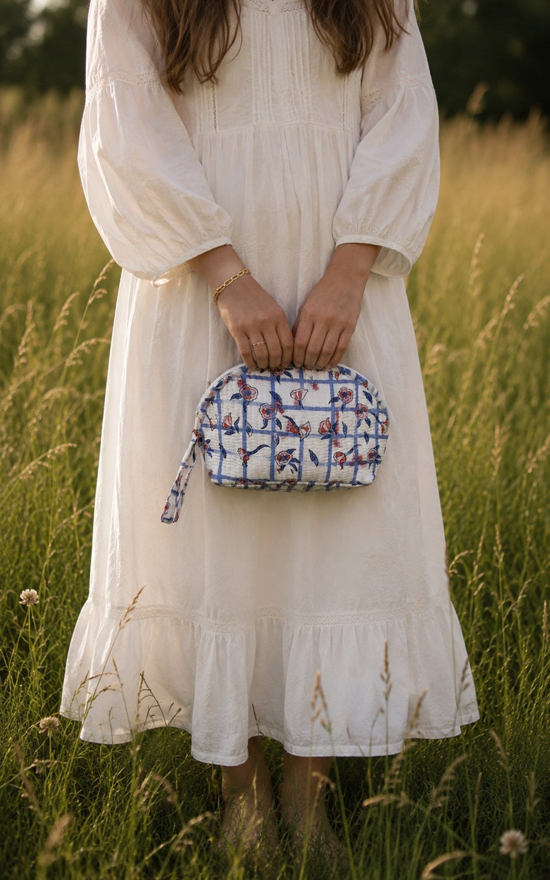 Everyday Wash Bag Maxi - Indigo - Meadow Check 02