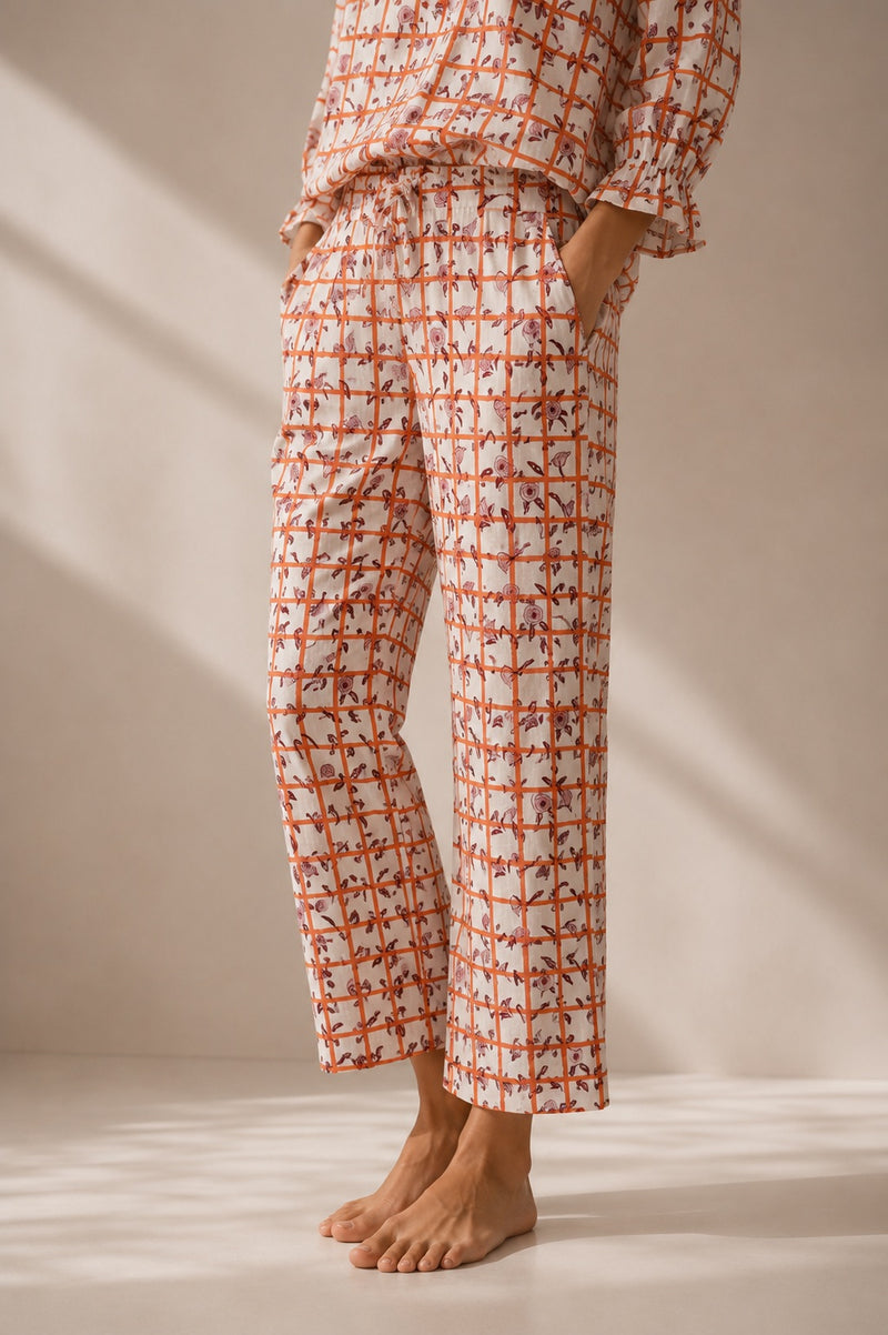 Pj Day Bottoms - Apricot - Meadow Check 02