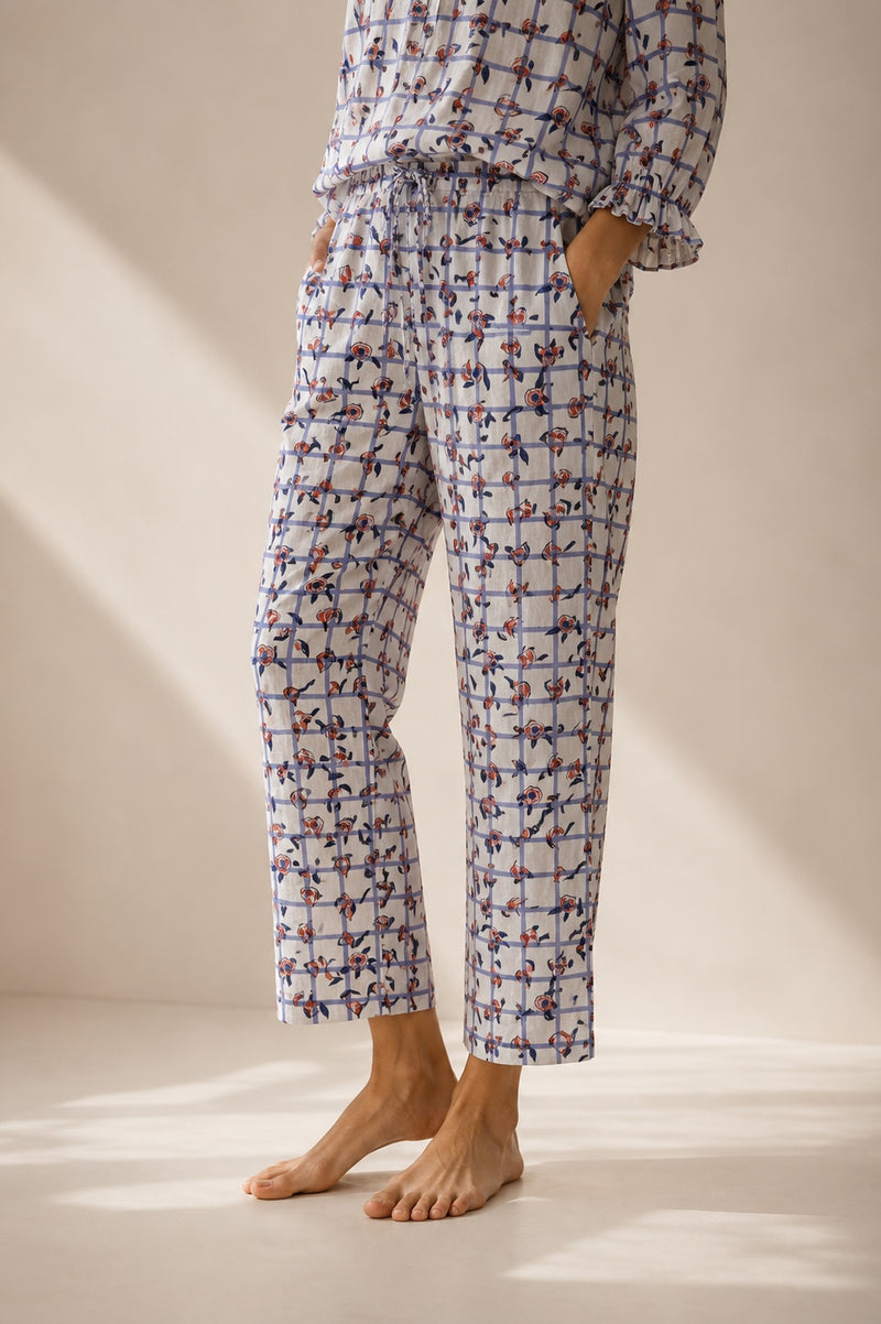 Pj Day Bottoms - Indigo - Meadow Check 02