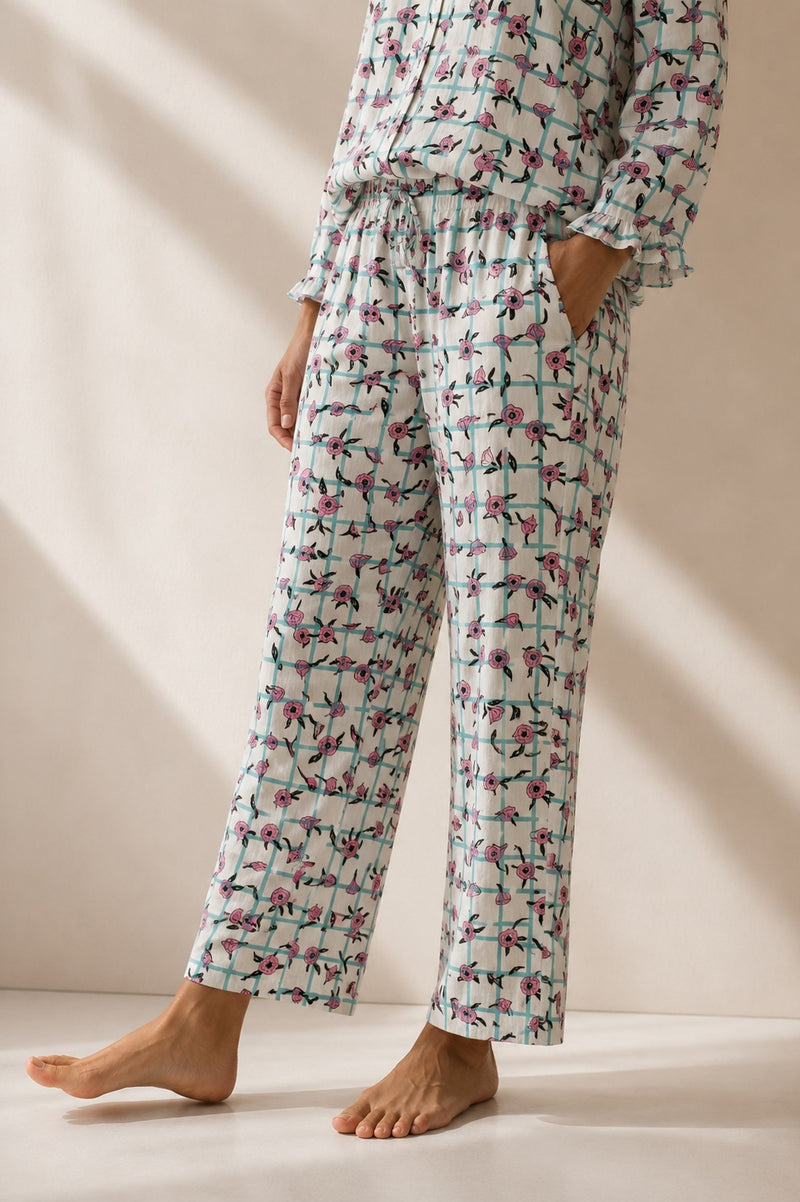 Pj Day Bottoms - Mint - Meadow Check 02