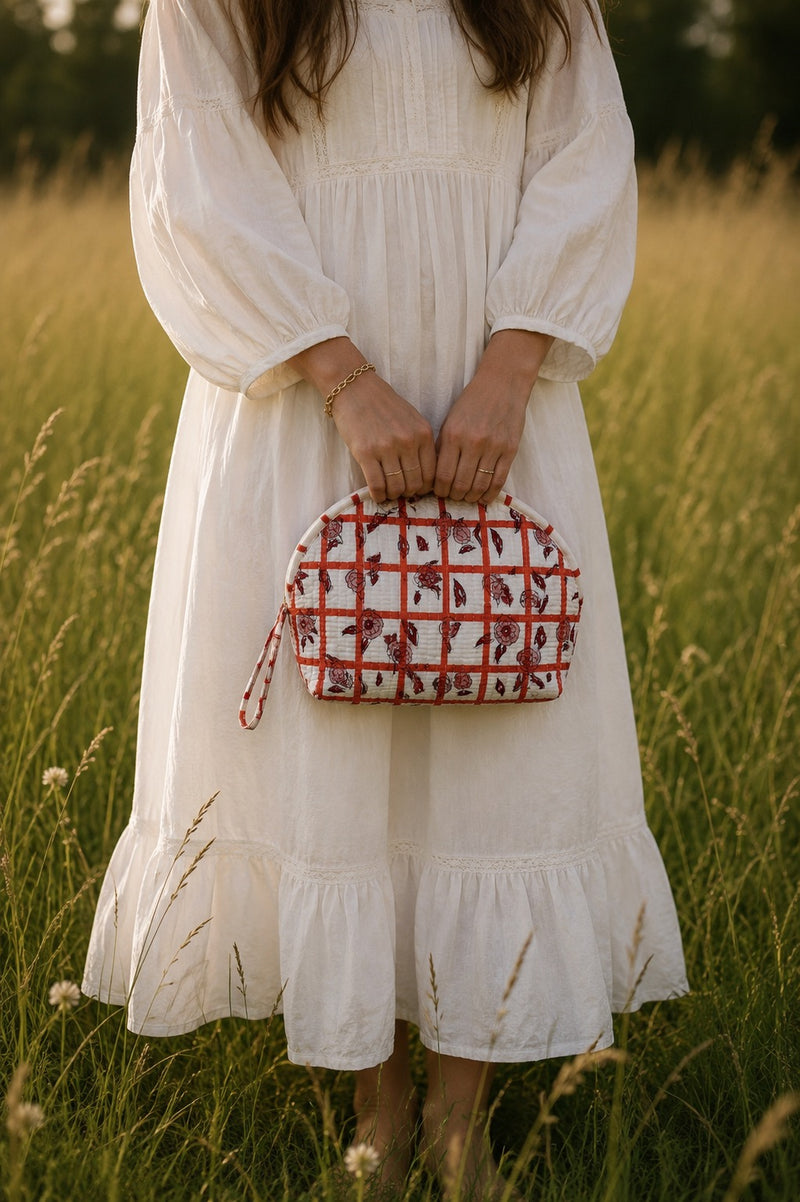 Everyday Wash Bag Maxi - Apricot - Meadow Check 02