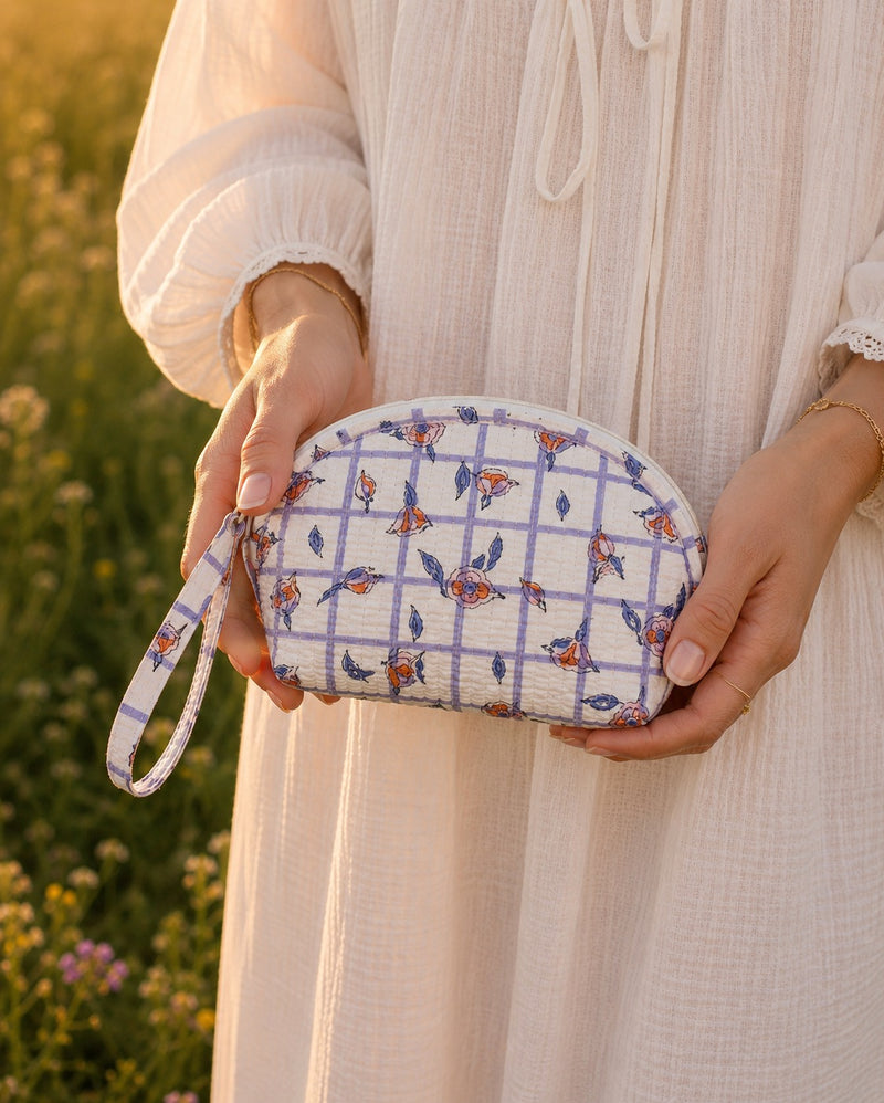 Everyday Wash Bag Mini - Indigo -Meadow Check 02
